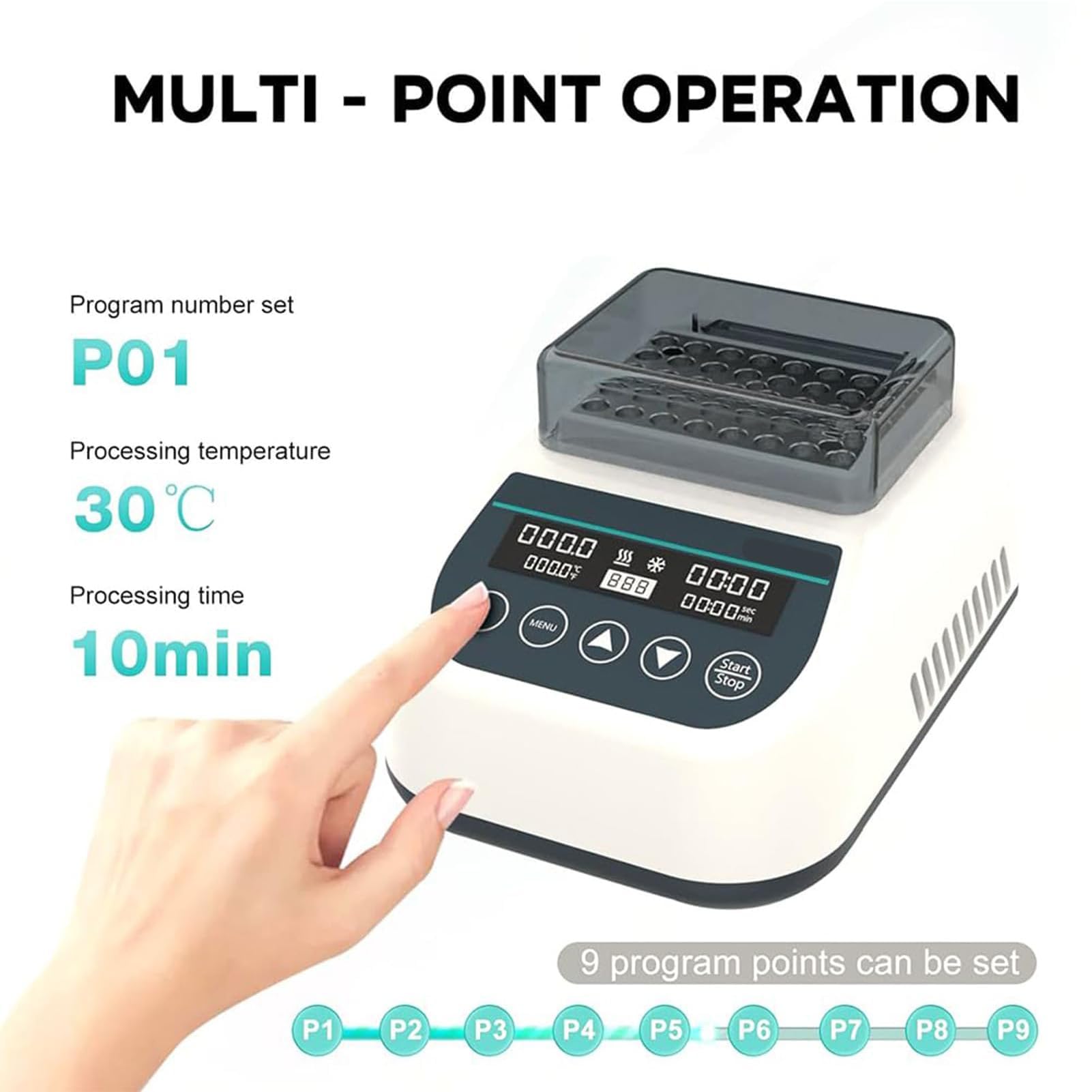 Incubadora de Baño Seco Digital, Calentador de Bloque de Laboratorio, Control Termostático de Temperatura Preciso, 9 Modos Programables y Pantalla LED para PCR, Preparación de Muestras MDB100C