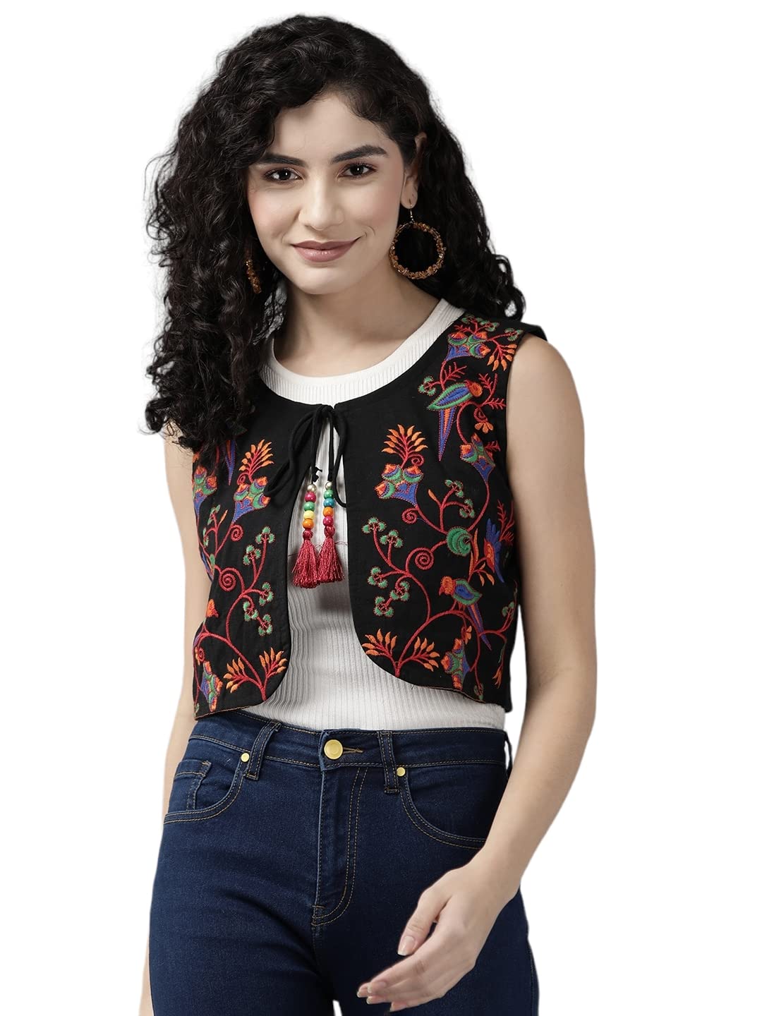 AarikaWomens Black Color Cotton Ethnic Jacket