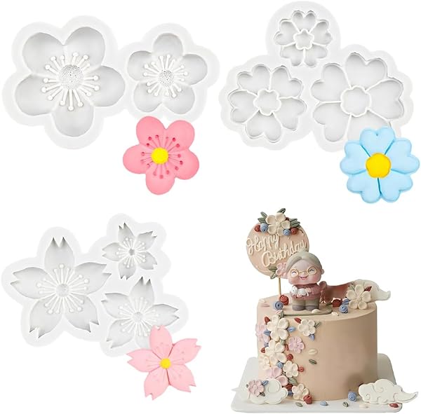 3 Pezzi Stampo per Fiore, Stampo in Silicone per Fiori di Girasole Margherita Pesco, per DIY, Gesso da Profumo, Cioccolato, Torta, Decorazione - 1