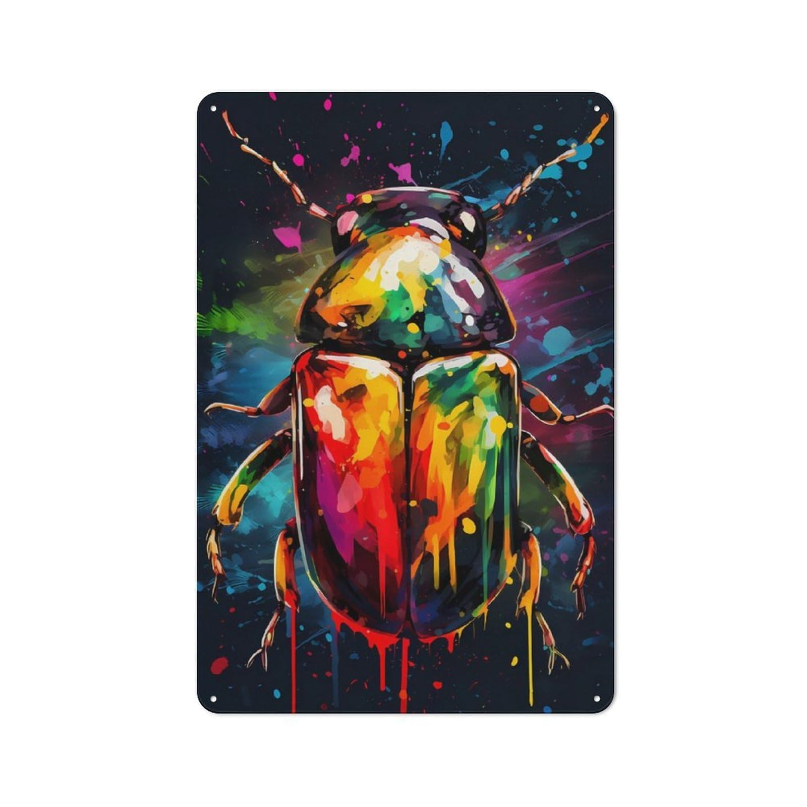 Junmoney Colorful Bug With Drips For Studio Or Craft Room, Rustic Metal Wall Sign 30X20cm, For Vintage Wall Decor Fans, For Metal Sign Collectors