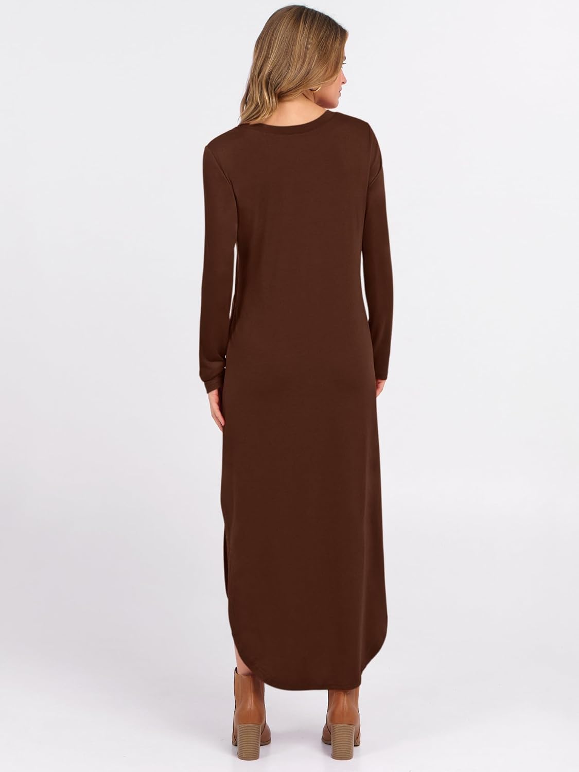 ANRABESS Women's Long Sleeve Maxi Dresses 2025 Fall Outfits Casual Loose Split Travel Vacation T Shirt Dress with Pockets - Image 5