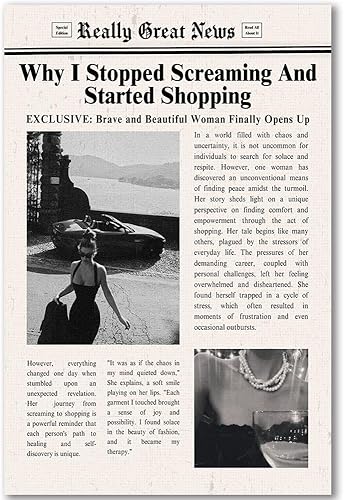 Ureyo Vintage Funky Canvas Wall Art Trendy Girl Inspirational Quotes Poster Black and White Newspapers Disco Bar Cart Prints Modern Preppy Wall