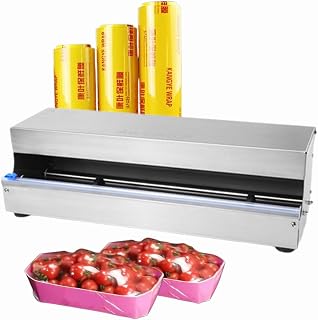 Wrap Dispenser with Slide Cutter, Manual Food Wrap Cling Film Dispenser, Hand Stretch Film Packing Machine, Stainless Steel Film Wrapper for 10-18in Width Cling Film with 2 Cutters