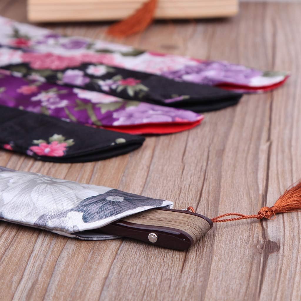 Elegant Folding Hand Fan Bag Holder Protector for Case Purple Cloth