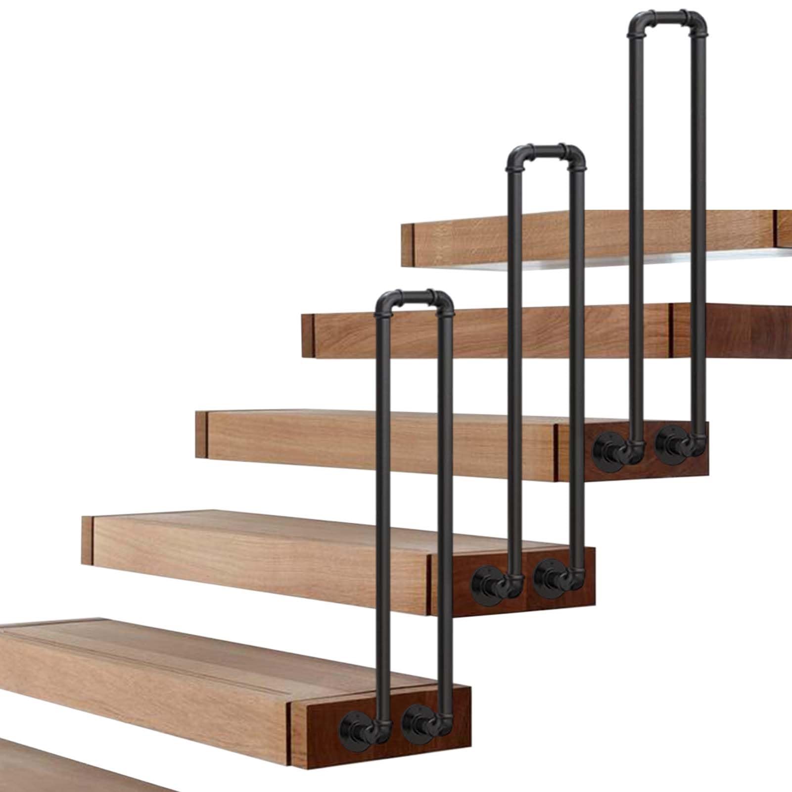 LWJSOCP Wrought Iron U Shaped Staircase Railing Handrails Black Balusters for Indoor or Outdoor Steps Safety Support Grab Bar 2.8ft/85cm