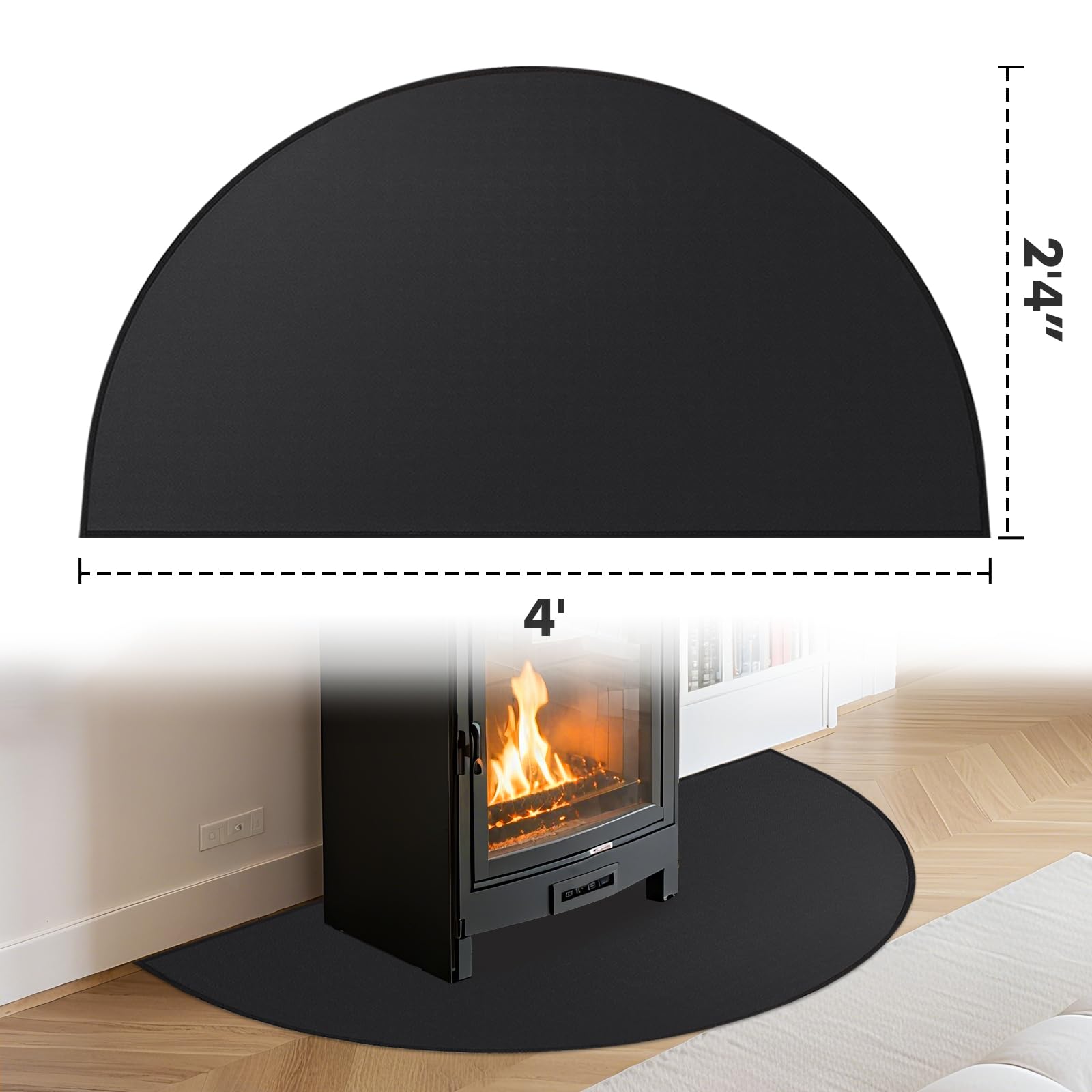 TOHONFOO Tappetino ignifugo per camino, 71 x 122 cm, semicircolare, resistente alla fiamma, in fibra di vetro, resistente al fuoco, protegge i pavimenti da scintille e braci