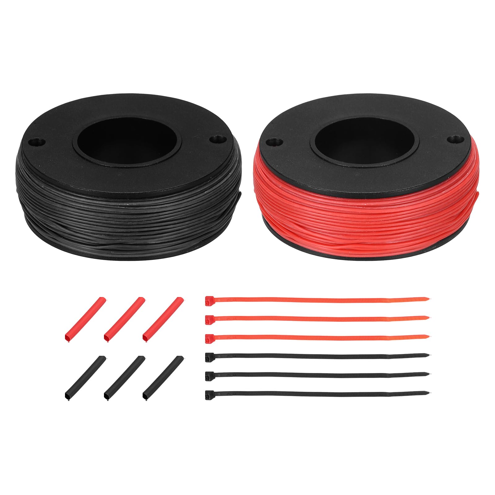 sourcing map 2pcs 30 AWG Silicone Electrical Wire Spool, 30 Gauge 45.7m/150ft Tinned Copper Electrical Wires with Heat Shrink Tubing & Cable Ties for Automotive, RV Inverter - Red & Black