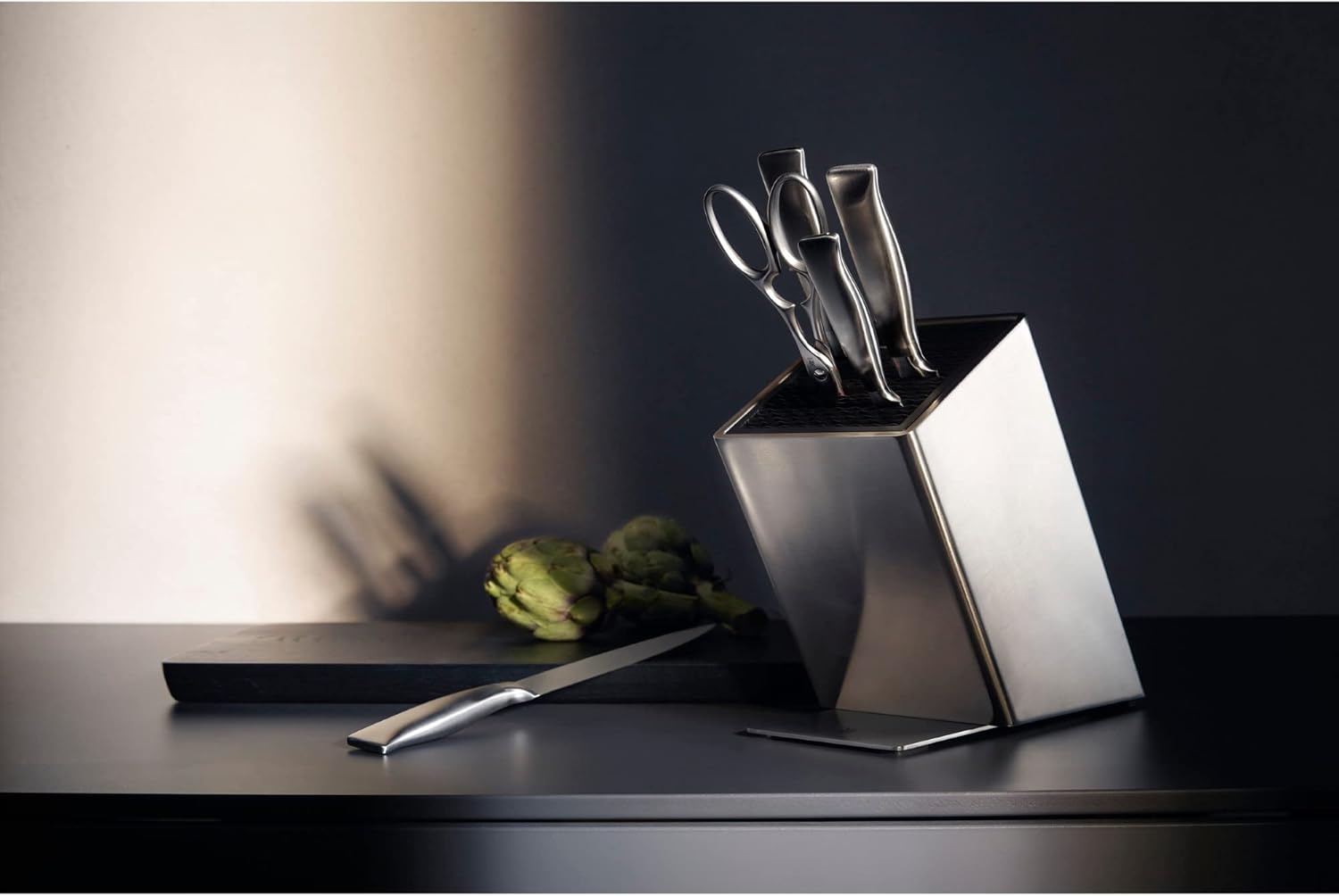 WMF Grand Gourmet 6-Piece Knife Block with Knife Set, Made in Germany, 4 Forged Knives, Scissors, Stainless Steel Block, Performance Cut