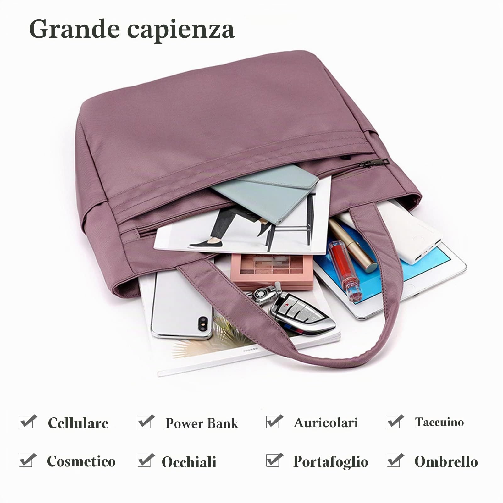 CORIOS Borsa a Mano Donna in Nylon Impermeabile - Multifunzionale a Spalla e Tracolla per Lavoro, Shopping, Scuola, Viaggi e Uso Quotidiano - Viola