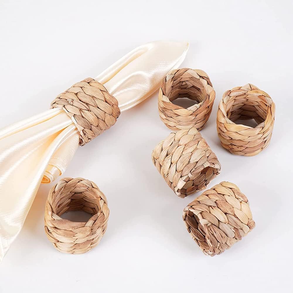 6 Portatovaglioli Intrecciati In Iuta Per Matrimoni E Decorazioni Tavola - Anelli Per Tovaglioli Naturali - 3