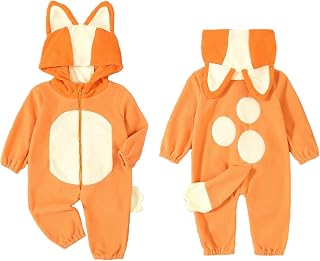 Cartoon Blue Orange Dog Costume For Toddler Baby Boys Girls Halloween Costume Hooded Ear Tail One Piece Jumpsuit