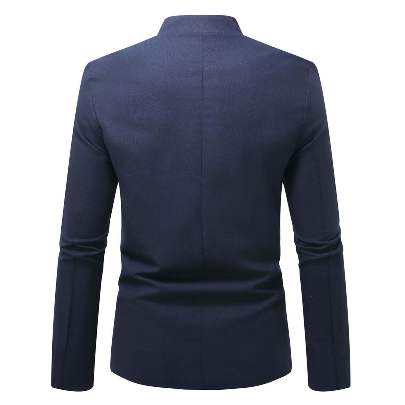 Generisch Sakko Business Casual Stehkragen Jacke mit Knöpfen Traditionelle Zhongshan (Navy, L)