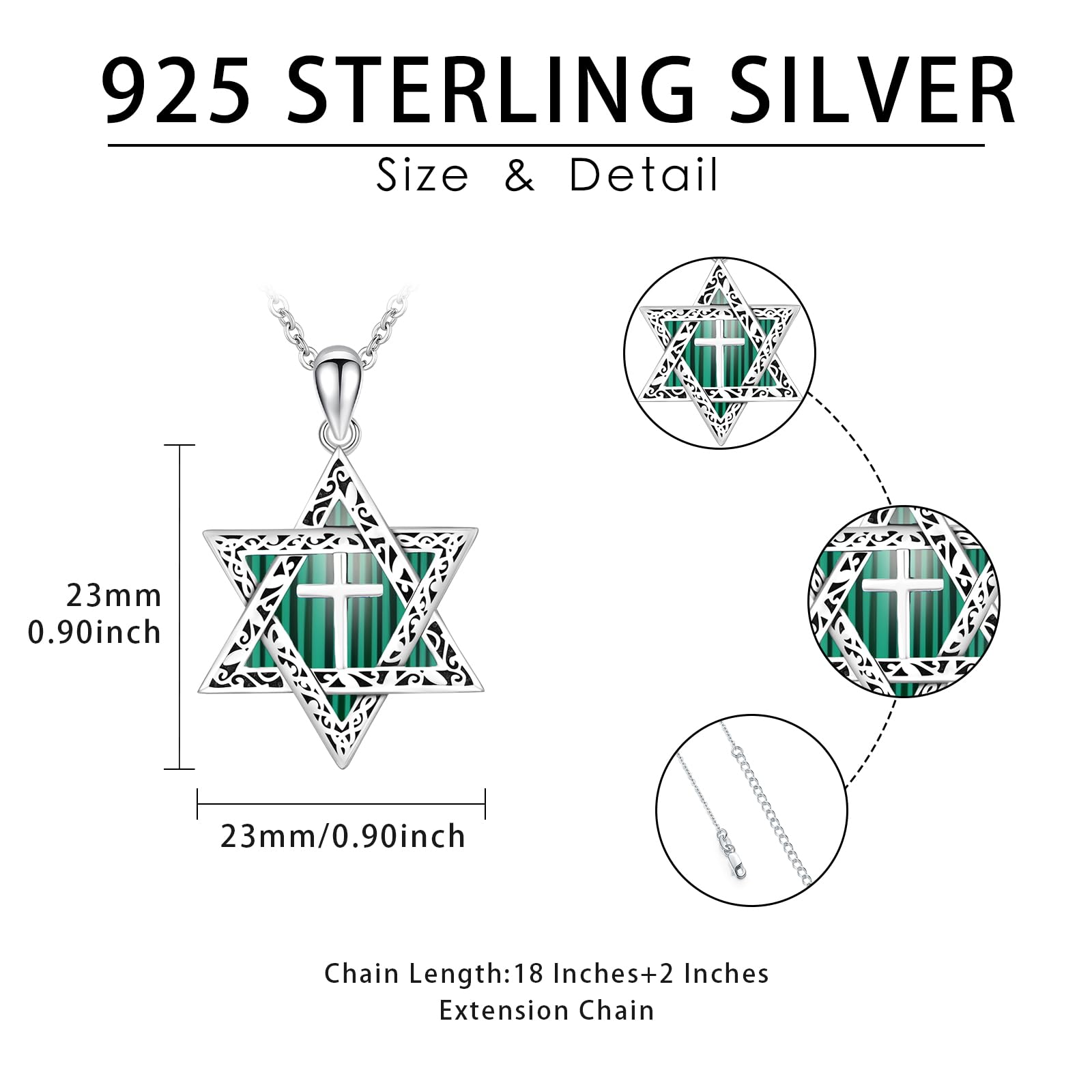 Collana con stella di David, in argento Sterling 925, malachite con ciondolo a forma di stella di David, collana con ciondolo a forma di croce esagramma, gioielli ebrei, amuleto, gioielli da