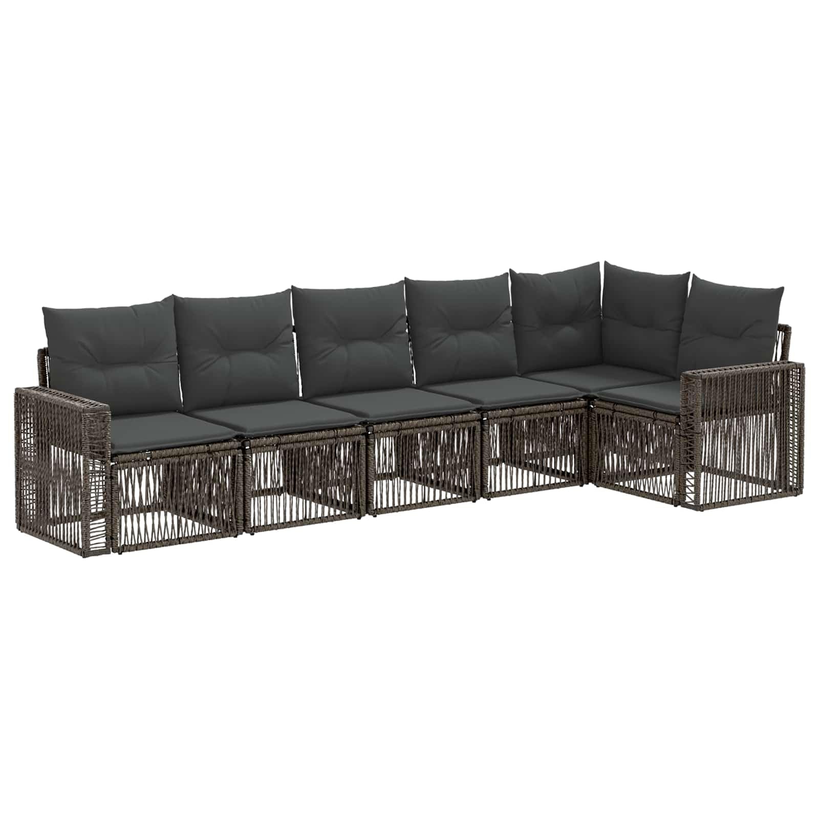 Set di 6 divani da giardino in polyrattan per giardino e terrazza, divano modulare grigio e grigio scuro con cuscino, per esterni, in rattan per 6 persone