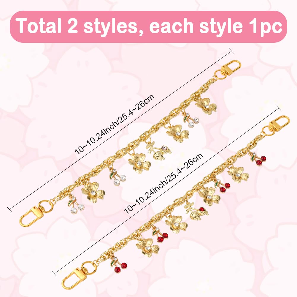SUNNYCLUE 2Pcs 25.5 to 26cm Cherry Handbag Chain Gold Bag Chain Extender Metal Short Flower Cute Fruit Handle Shoulder Strap Replacement Extension for Purse Tote Crossbody Diy Supplies Wedding Party - Image 2