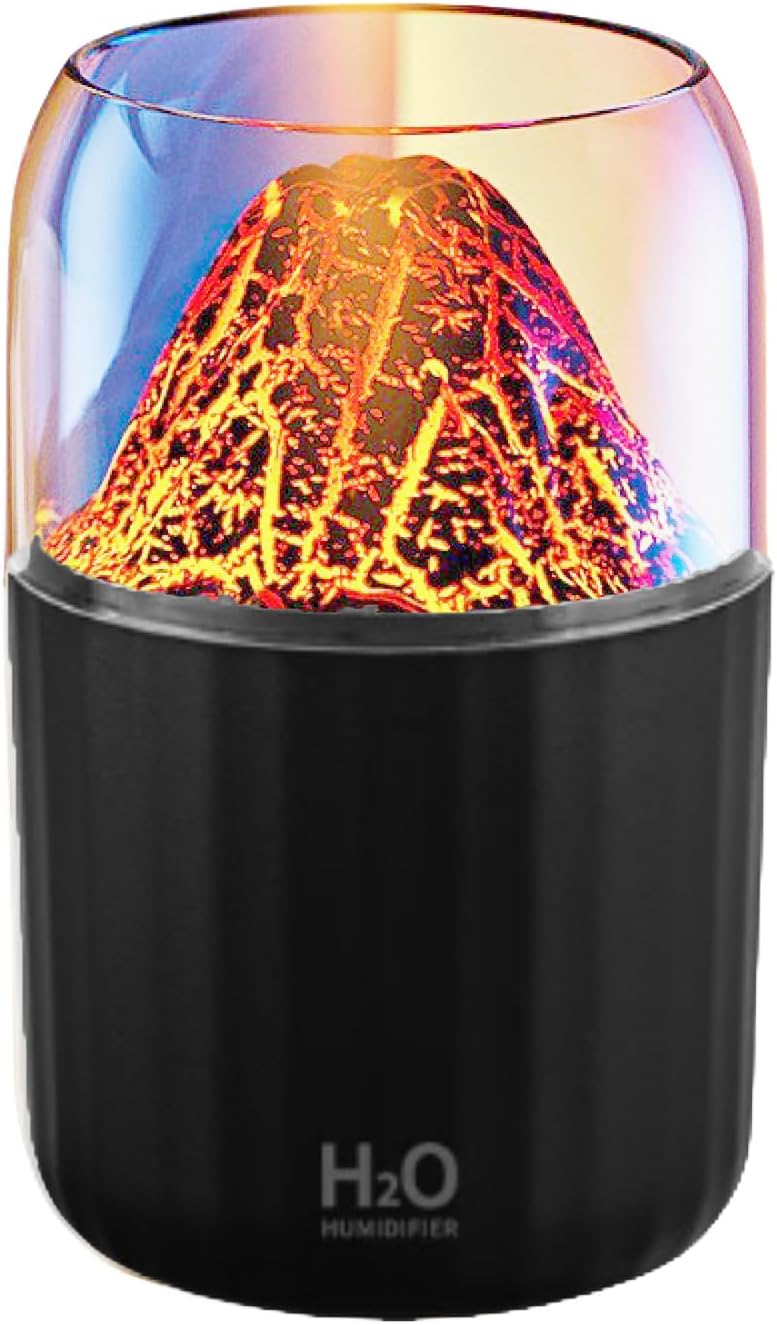 Humidificador de volcán colorido, difusor ultrasónico de apagado automático de niebla fría, 2 modos de niebla, humidificador ultra silencioso para