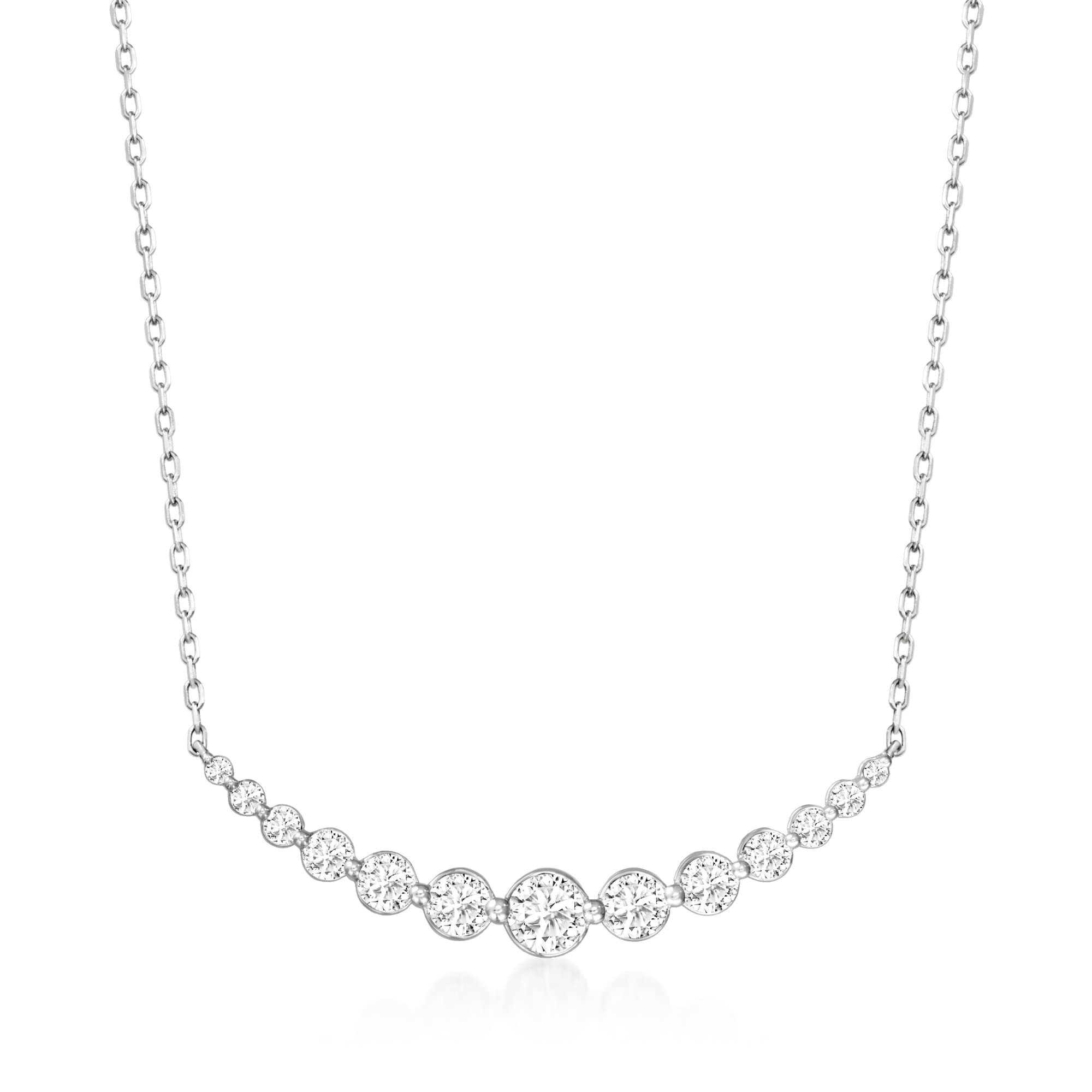 Ross-Simons 1.00 ct. t.w. Diamond Curved Bar Necklace in 14kt White Gold