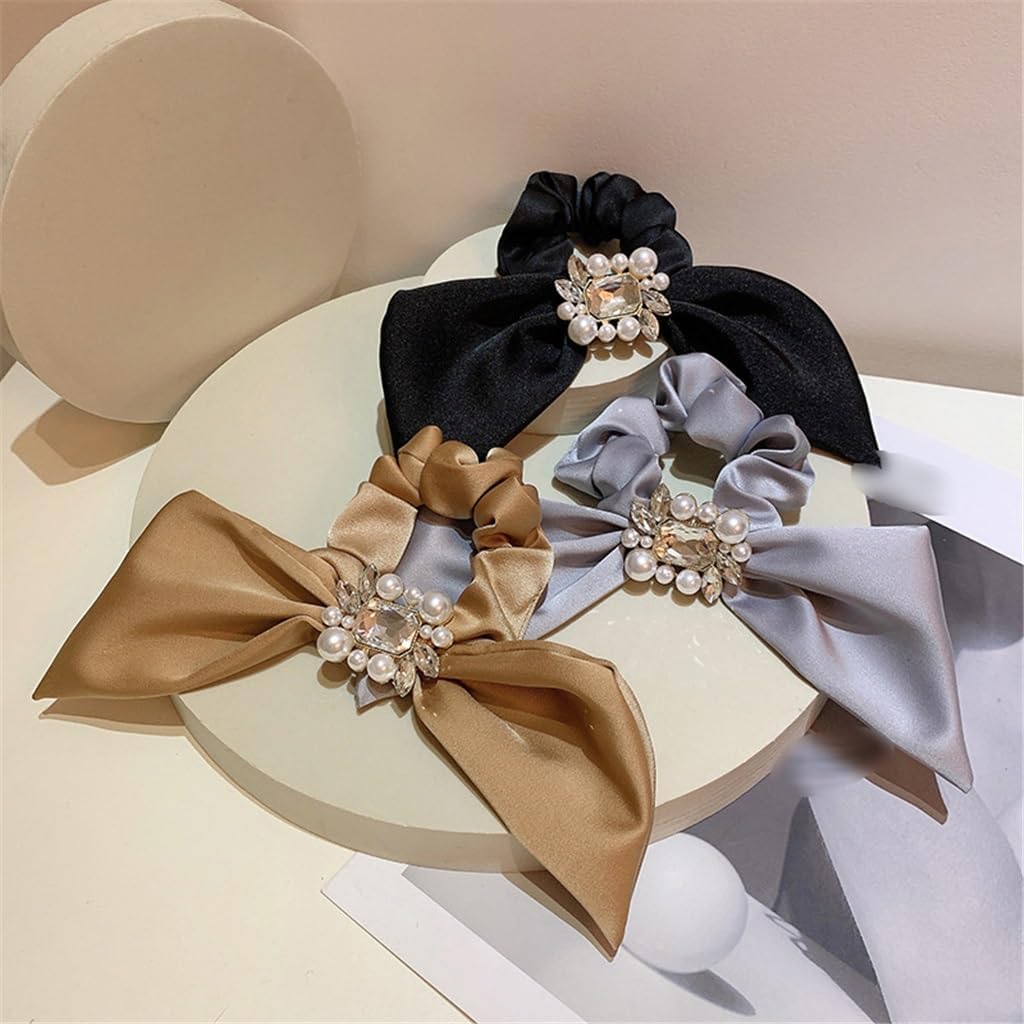 Retro Temperament Pearl Diamond Buckle Satin Simulation Silk Tied Hair Rope