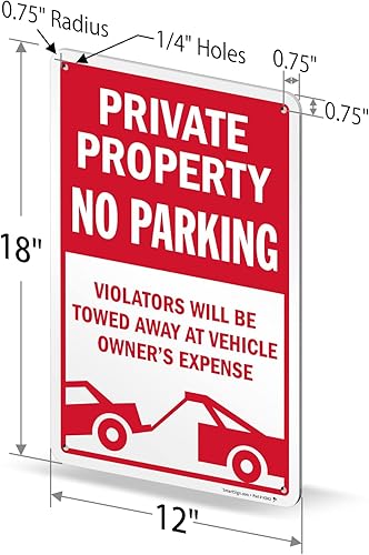 Miniatura 12 de SmartSign Letrero de metal con texto en inglés "Private Property No Parking - Vehicles Towed At Owner's Expense", aluminio de 40 mil