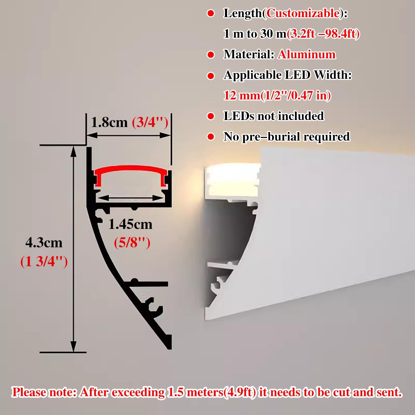 Tira de luces LED de pared – Perfil de canal difusor de aluminio para decoración del hogar, sistema de molduras LED para dormitorios, sistema de iluminación de alambre