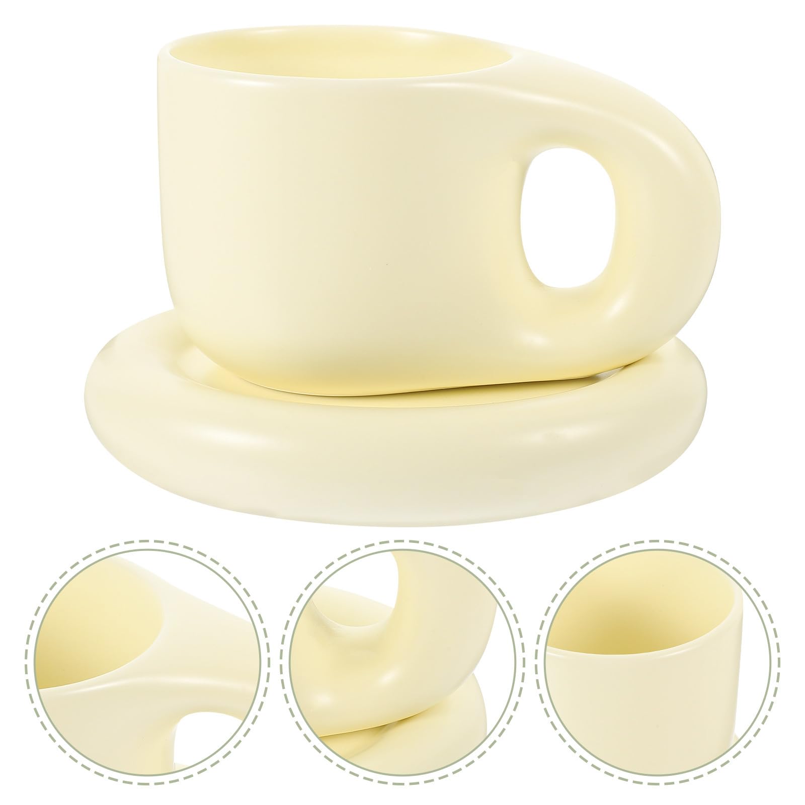 Bauchige Keramik Kaffeetasse 400ml 1 Satz mit Untertasse Weiß