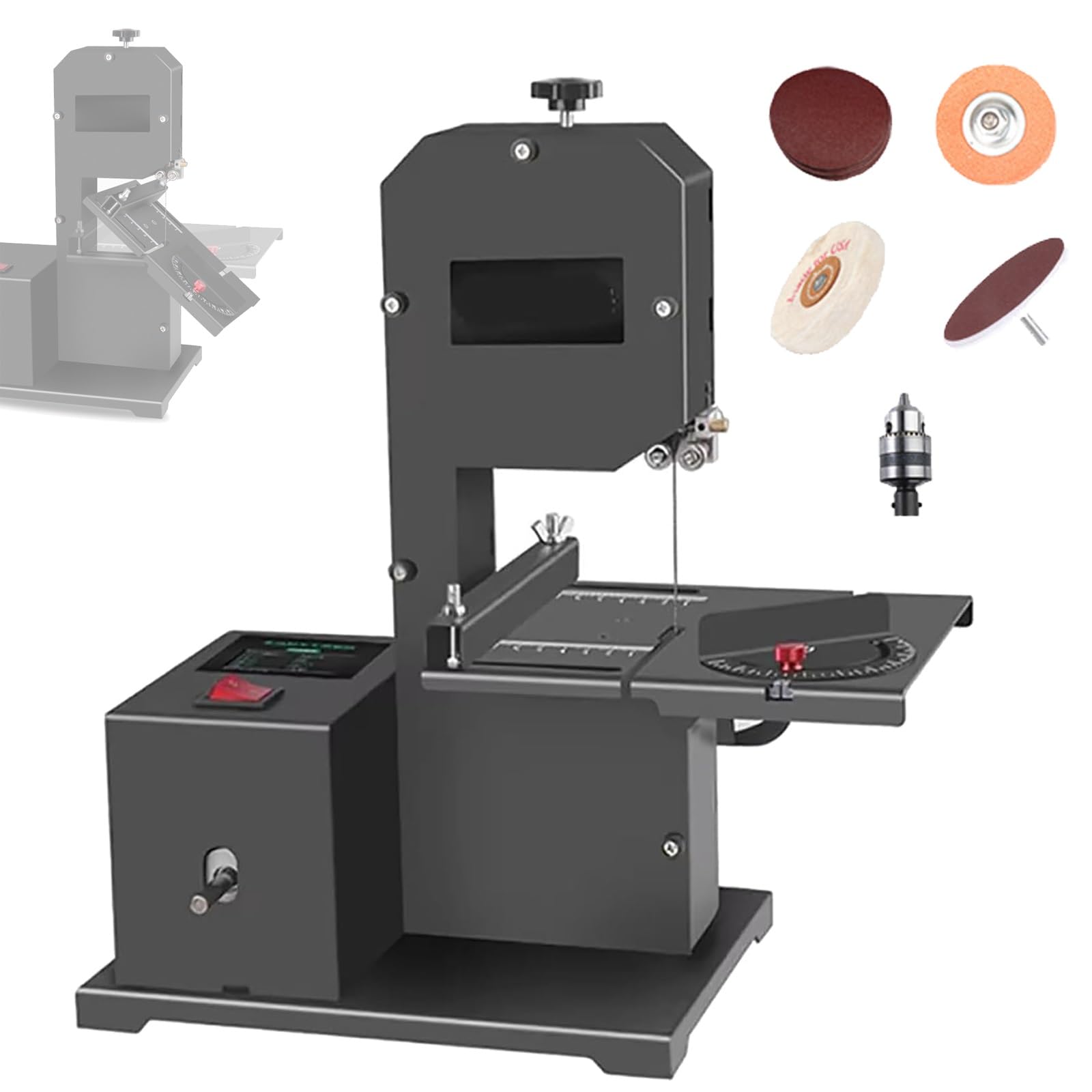 Mini Sierra de Cinta Multifuncional, Sierra de calar de Escritorio de 800 W, Altura de Corte de 70 mm, Sierras de Hilo eléctricas para carpintería, ángulo de Corte y Mesa Ajustable de 0 a 45°