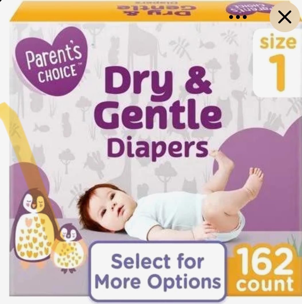 Parent’s Choice Dry & Gentle Diapers, Size 1 (8-14 lbs) - 162 Count