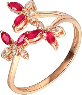 Wedding Rings Bands for Women 9 ct / 14 ct / 18 ct Rose Gold, Butterfly with 0.324ct Created Ruby and Moissanite, Rings for Women Rose Gold