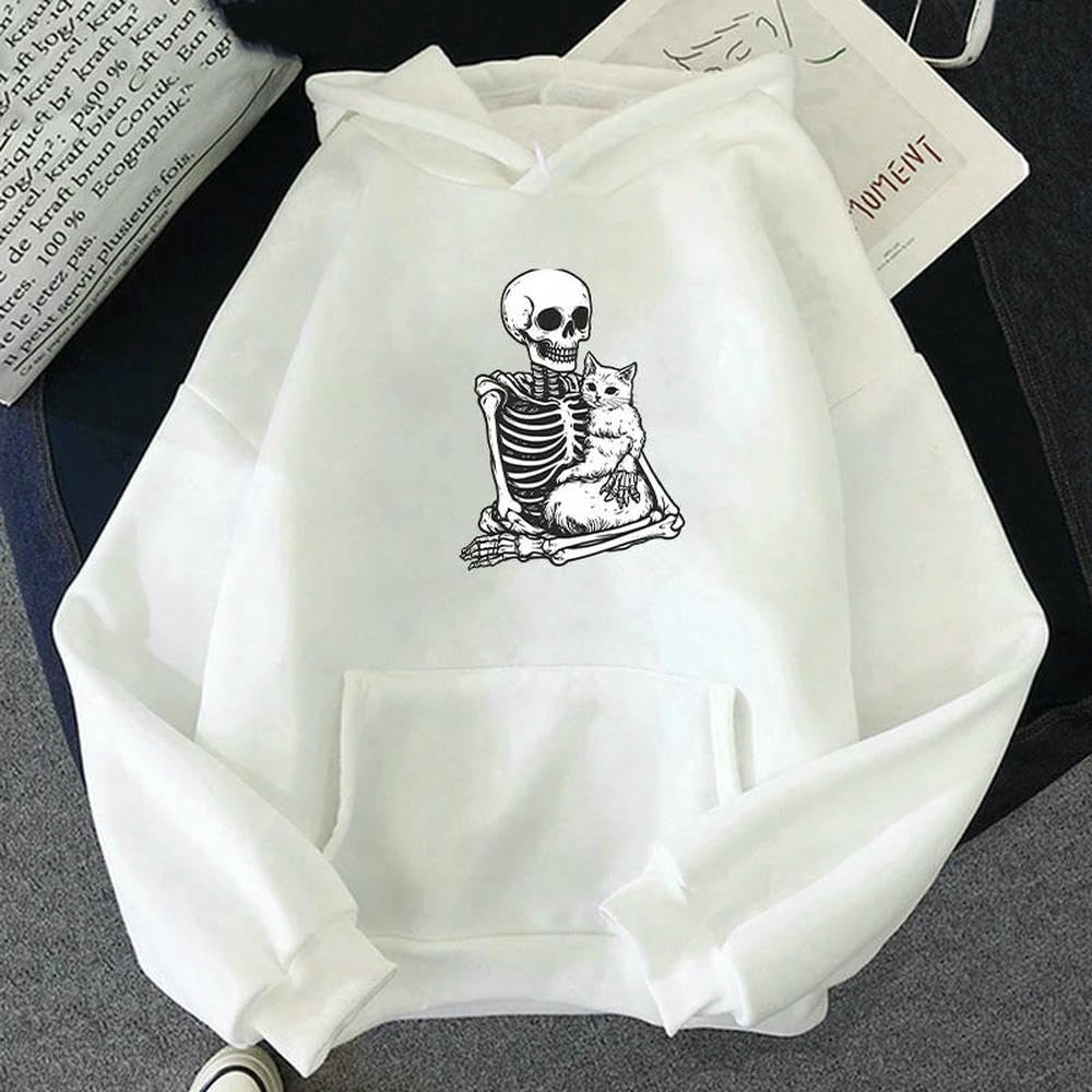 QXDZSW męskie bluzy z kapturem nadruki szkielet grafika bluza ze sznurkiem odzież sportowa z długim rękawem topy uliczny sweter odzież