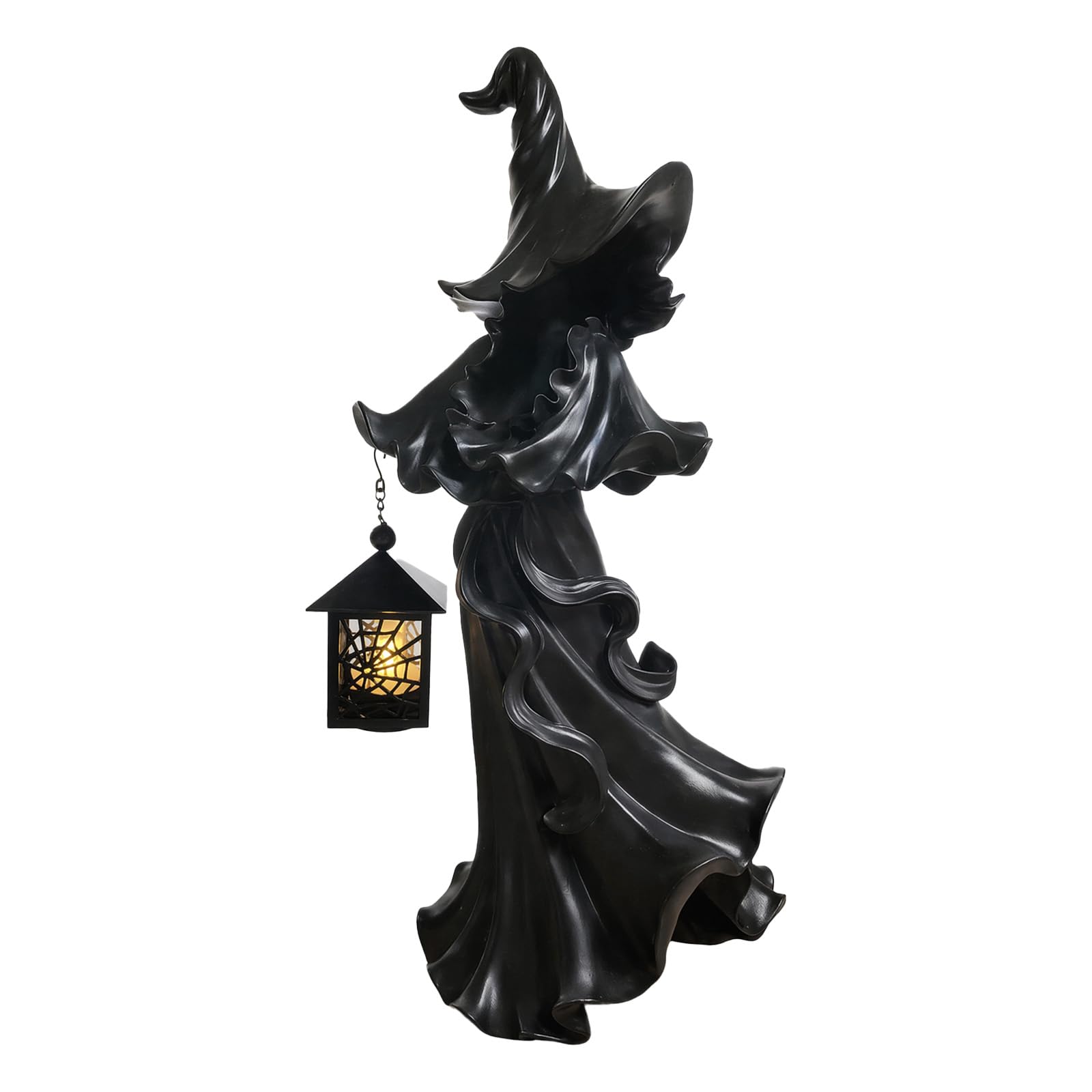 Resin Halloween Ghost Statue with Lantern Mini Spooky Halloween Witch Figurines Spooky Playful Halloween Decoration Gifts for Fireplace Mantel Or Entryway (Black Witch)