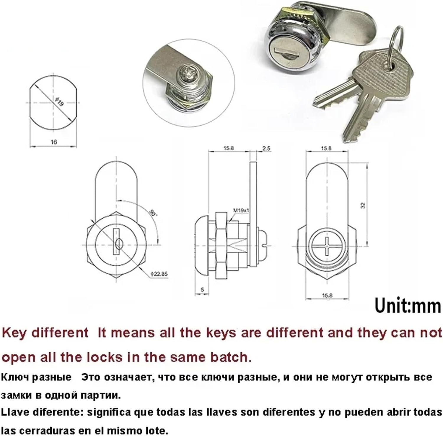 Cash Box Cam Lock for POS Machine Drawer DIY Furniture Hardware 1015 G 1Pcs(Z - Different Key)