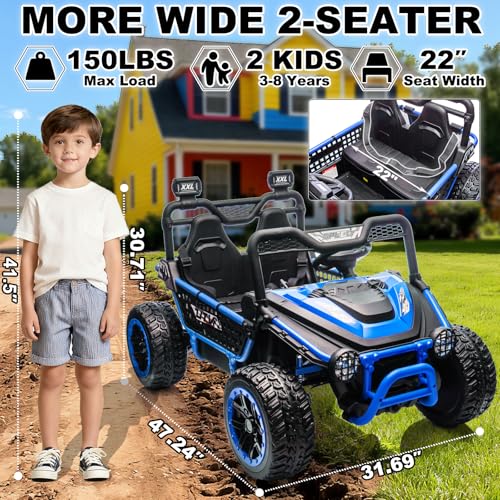 Image of NEWQIDA XXL 24V 2-Seater Kids UTV Ride on Toys for Big Kids with Remote Control, 4WD Off-Road Electric Ride On Car w /22″ Spacious Seat, Metal Frame, Spring Suspensions, EVA Rubber Tires, Music, Blue