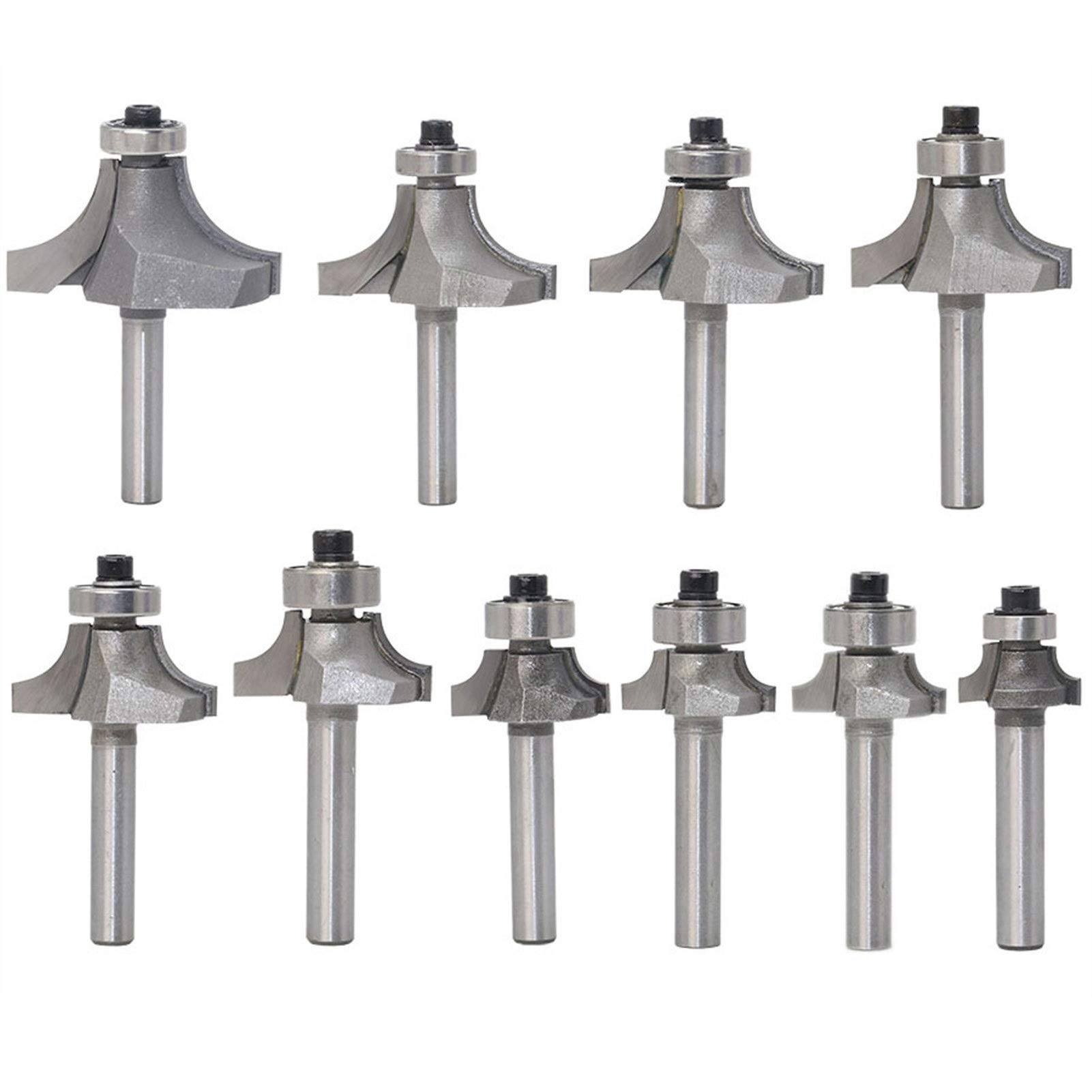 Zkenyao-Router Bit 1/4 Shank Round Over Edge Forming Router Bit Set, 10pcs, Use Safety Reliable