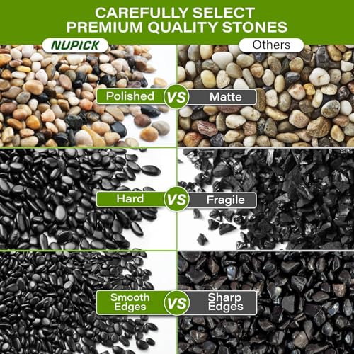 Image of NUPICK 6lb River Rocks for Plants Indoor, 3 /8 Inch Black Pebbles for Vases Fillers, Decorative Pea Gravel for Fish Tank, Natural Polished Stones for Succulent, Bonsai, Landscaping, Bird Baths