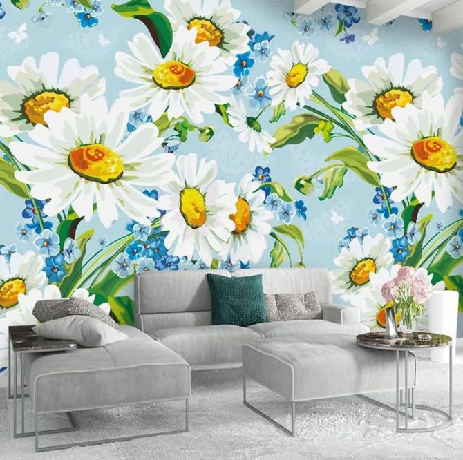 Papier peint panoramique chrysanthème 3D aquarelle pour salon scandinave 400x280cm - 2