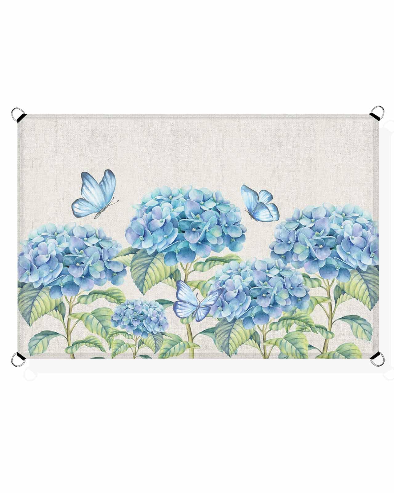 Boanket Sun Shade Sail 8' x 10', Spring Floral Rectangular Waterproof Outdoor Sun Shades, Blue Hydrangea Summer Botanical Butterfly Shade Cloth for Patio Deck Terrace Garden Lawns Beach Backyard