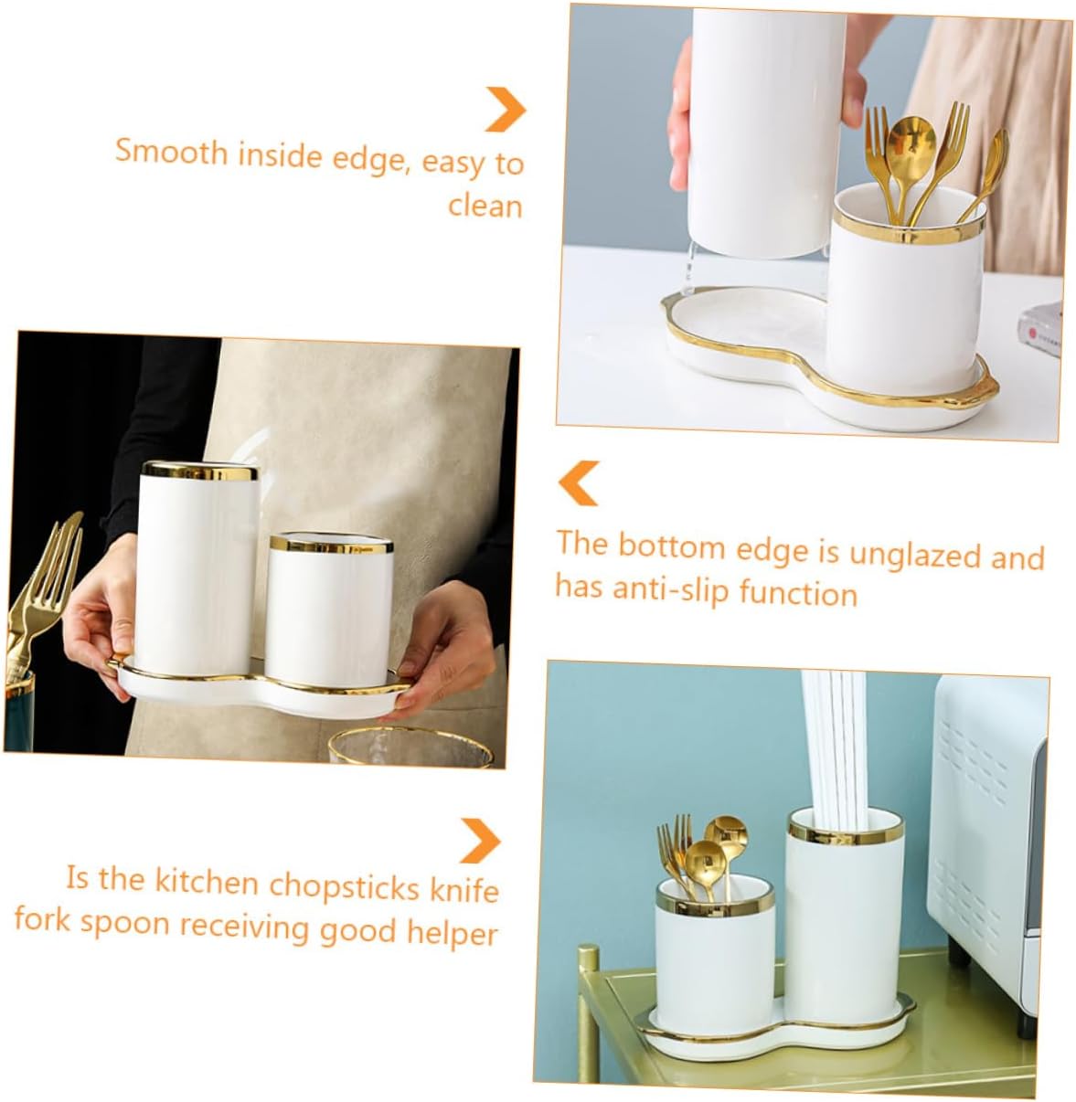 Nordic Ceramic Double Compartment Chopsticks Holder Draining Feature White Kitchen Storage Organizer for Cutlery and Utensils