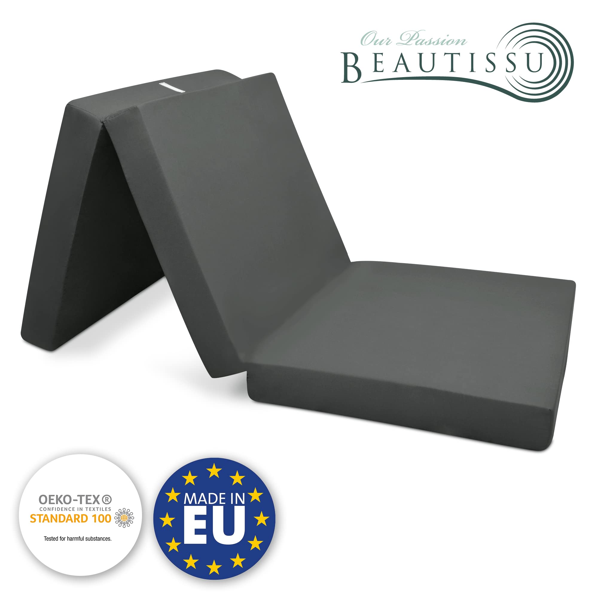 Beautissu Matelas Pliable 1 Personne Adulte 60x190 cm - Mousse Chauffeuse 1 Place Matelas de Sol Camping Pliant Futon Voyage Lit d'Appoint Anthracite – Campix