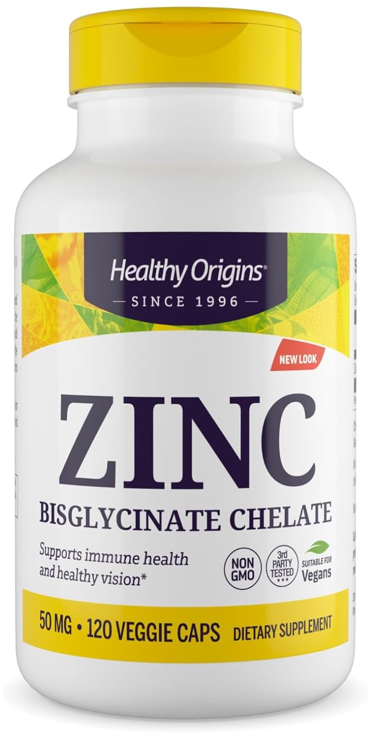 Healthy Origins Zinc Bisglycinate Chelate 50 mg, 120 Veggie Caps