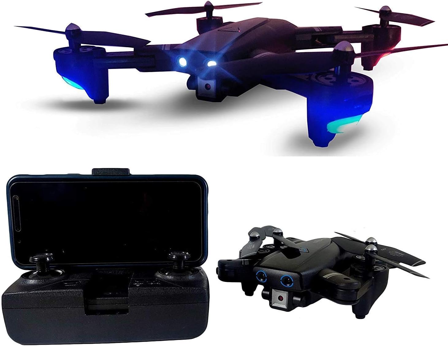 WENGONVILA Foldable Remote Control Pioneer Drone with Dual Camera HD Wide Angle Lens Optical Flow Positioning with 1600 Mah Battery GD-118 WiFi FPV Pioneer 4-Axis Dual Camera with Dual Flash Lights.