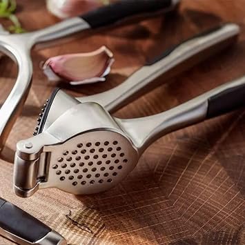 Stellar Contour Gadgets Garlic Press, Cushioned Grip, Dishwasher Safe, Chrome Plated Zinc Alloy
