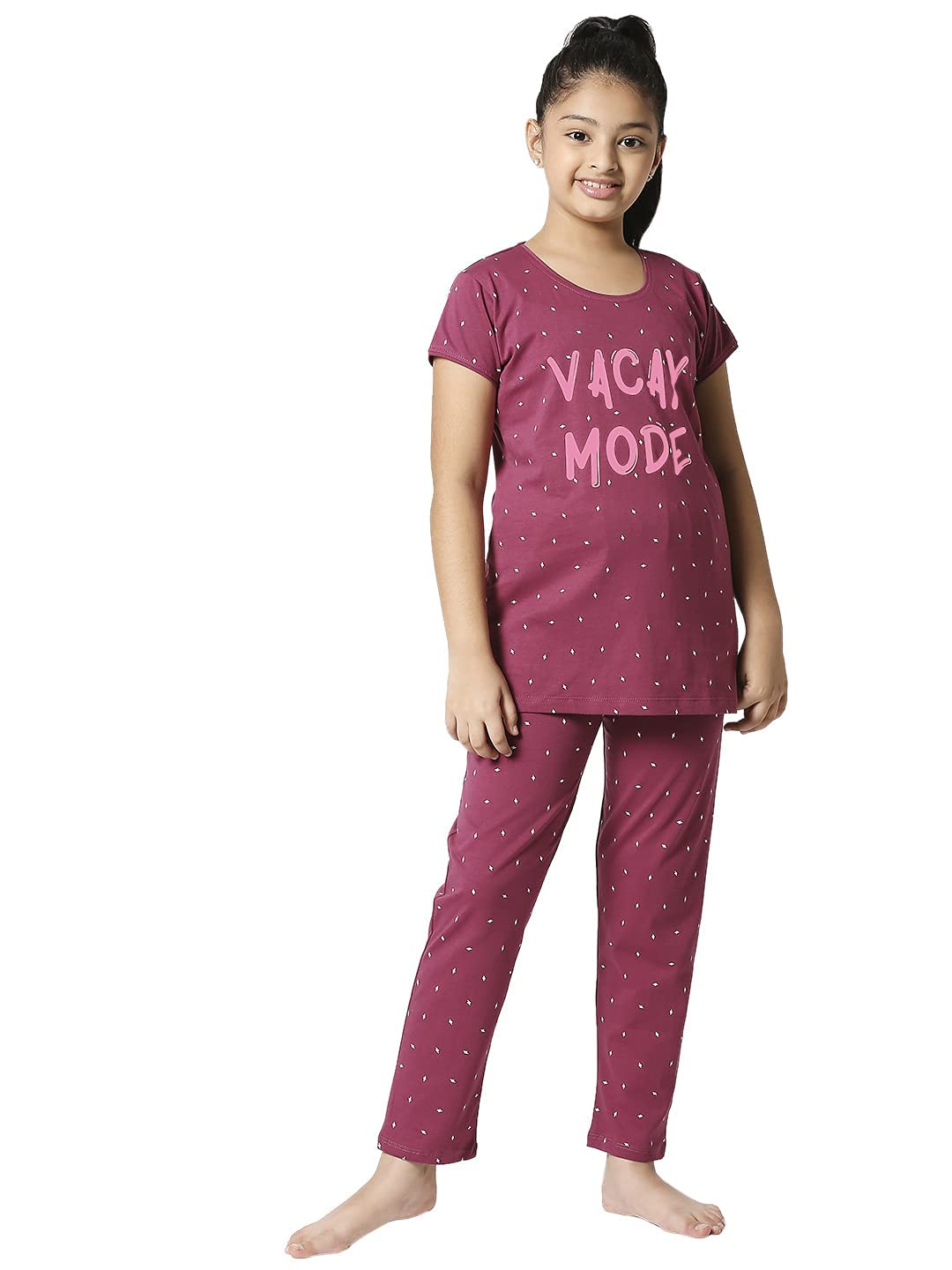 ZEYO Girls Night Suit Set Cotton Flash Print Purple Night dress 5519 2