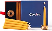 Crenovo 12-Pack 20-Minute Beeswax Meditation Taper Candles with Brass Holder - Dripless, Smokeless for Prayer & Mindfulness