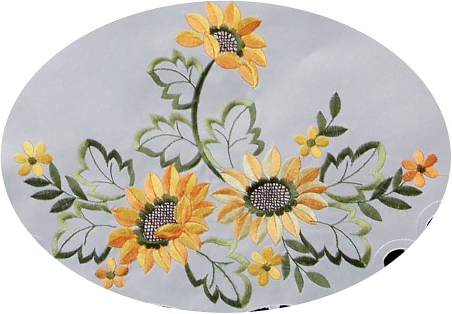 Amazon｜クリエイティブリネンひまわりテーブルクロス刺繍カットワーク