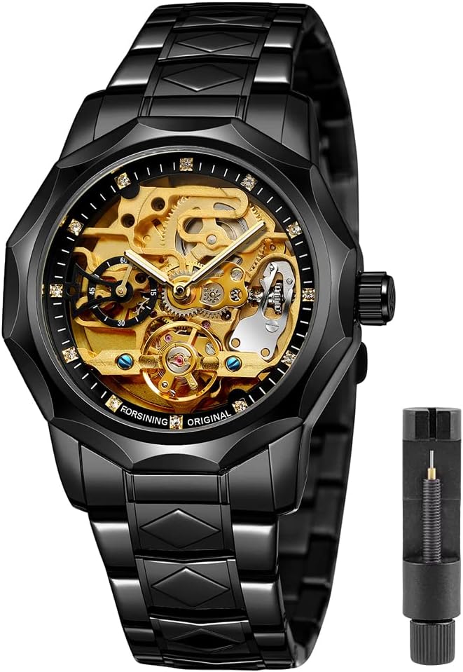 Polygonal Design Silver Automatic Mechanical Watch, No Battery Fashion Business Watch for Men
