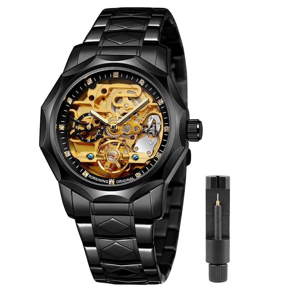 Tiong Mechanical Mens Watches Fashion Automatic Male Clock Blue Stainless Steel Waterproof Business Skeleton Watch…