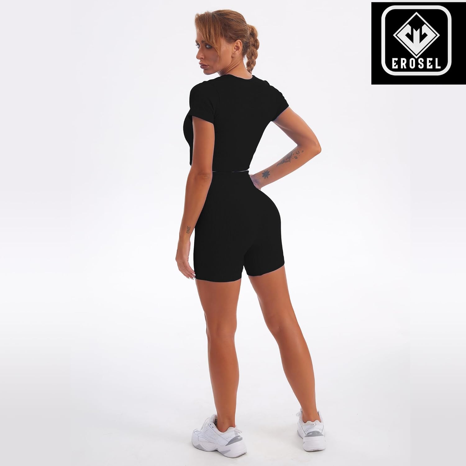 Women’s Biker Shorts Set 2 Piece – Seamless Ribbed Crop Top & High Waisted Shorts, Tummy Control Activewear