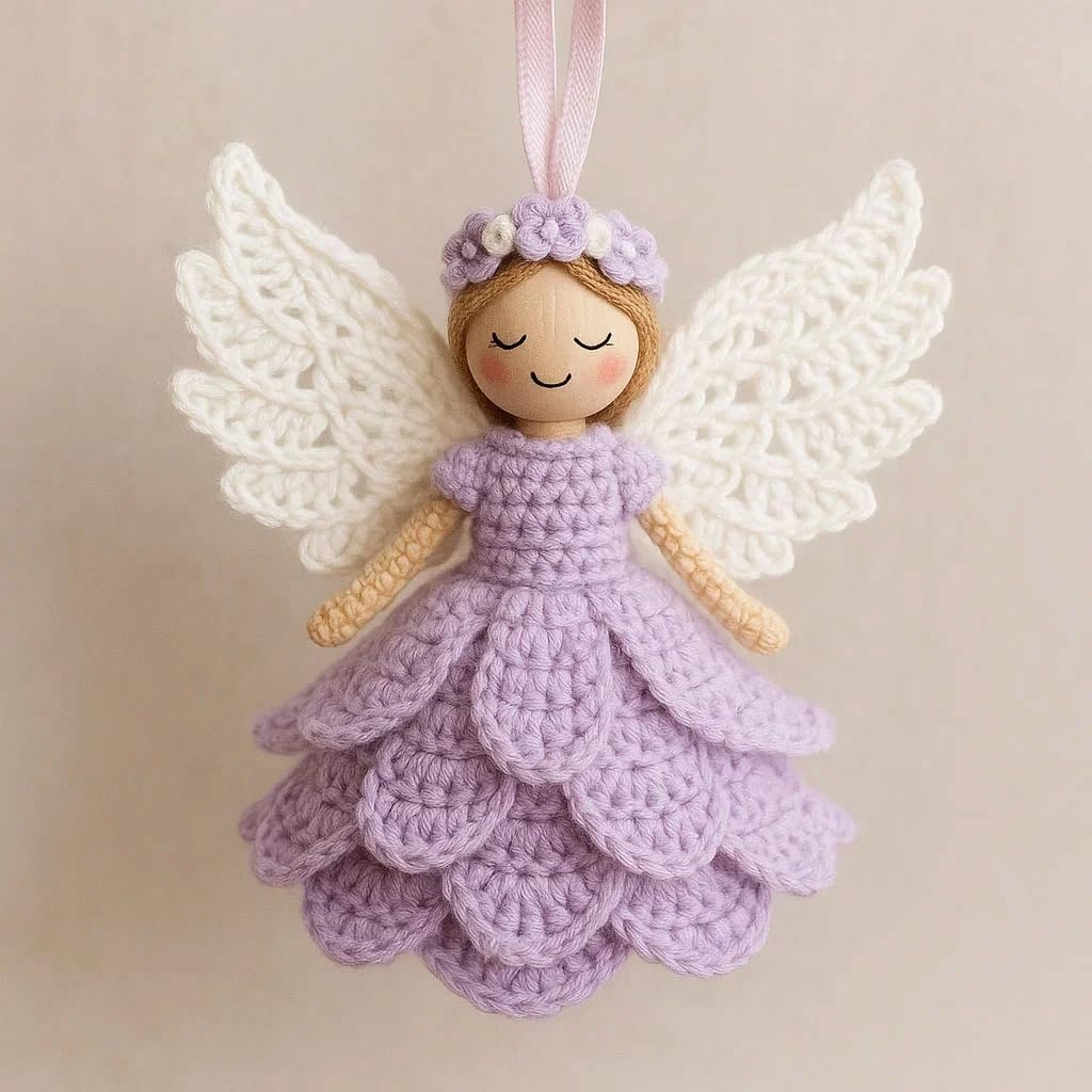 Wprgnxyfr Purple Diy Crochet Angel Ornament Kit, Crochet Craft Kit With Yarn For Beginners, Boho Angel Doll Decor Adults Craft, Easy Starter Craft （15Cm） (Purple)