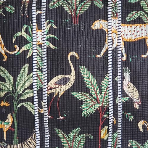 Image of 100% Cotton Jungle Print Shoulder Bag Tote Bag Women Reversible Shopping Bag and Grocery Bags Stylish Travel Bag Gift for Her