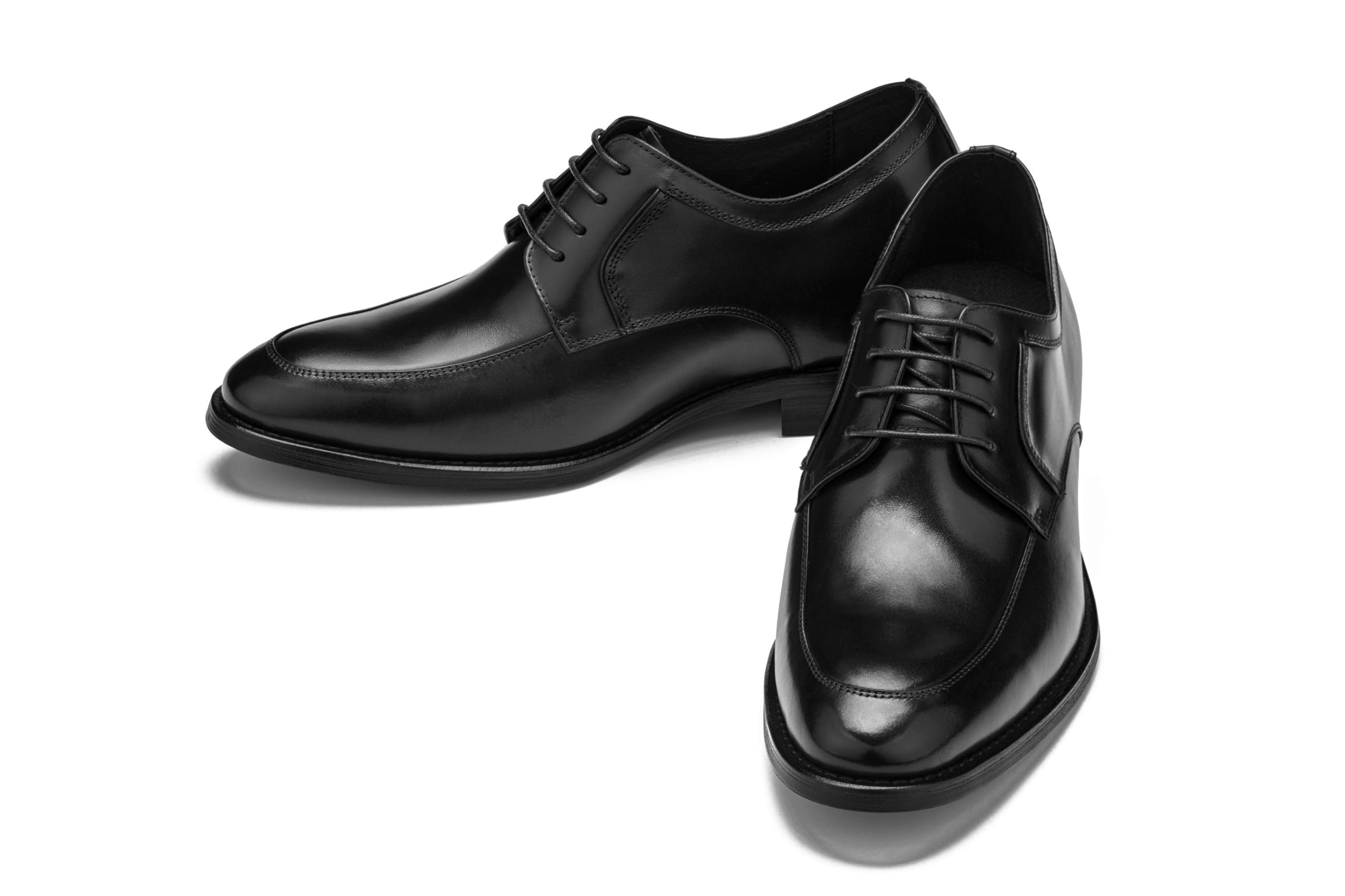 CALTO Men's Invisible Height Increasing Elevator Shoes - Premium Leather Lace-up Round-Toe Formal Derby Oxfords - 2.8 Inches Taller